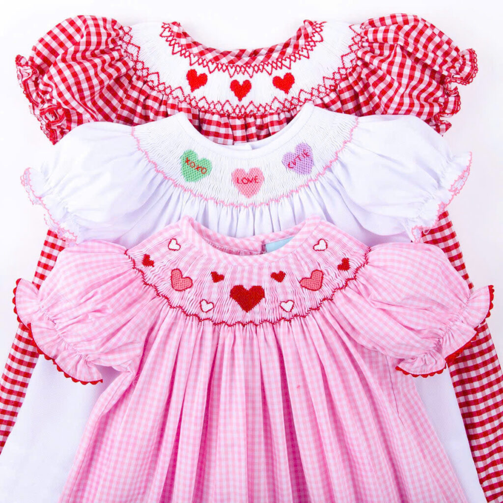 Valentine Heart Hand Smocked Bishop Baby Girl Dress Collection