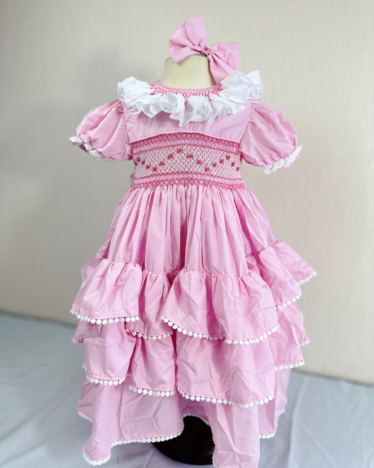 Multi-layered ruffled geometric smocked dress