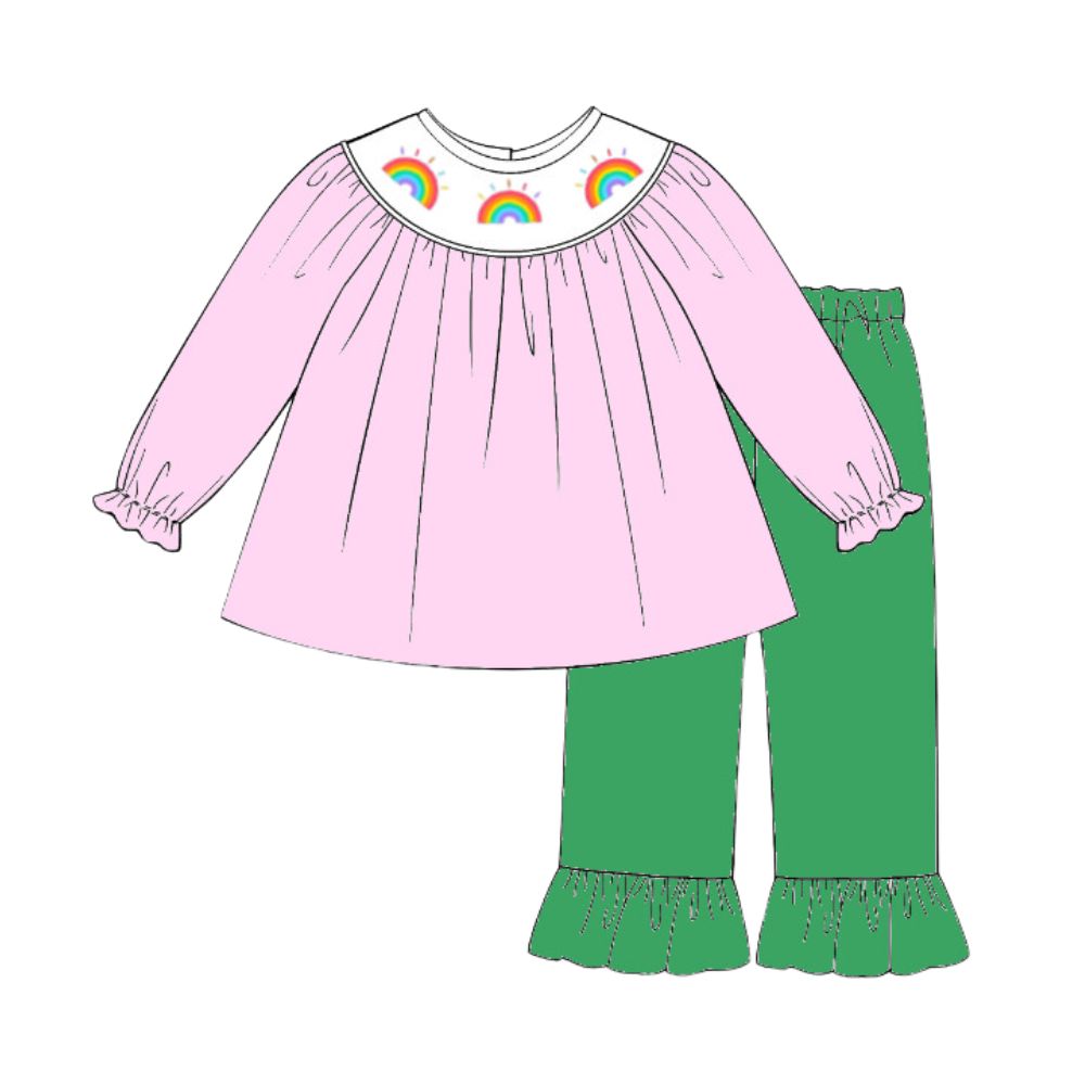 Huge rainbow St Patrick's Day smocked 2 piece set