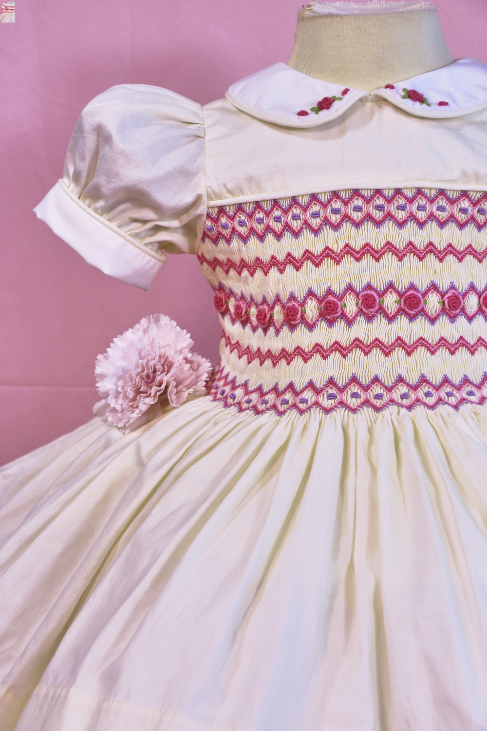 Pink geometric smocked princess dress