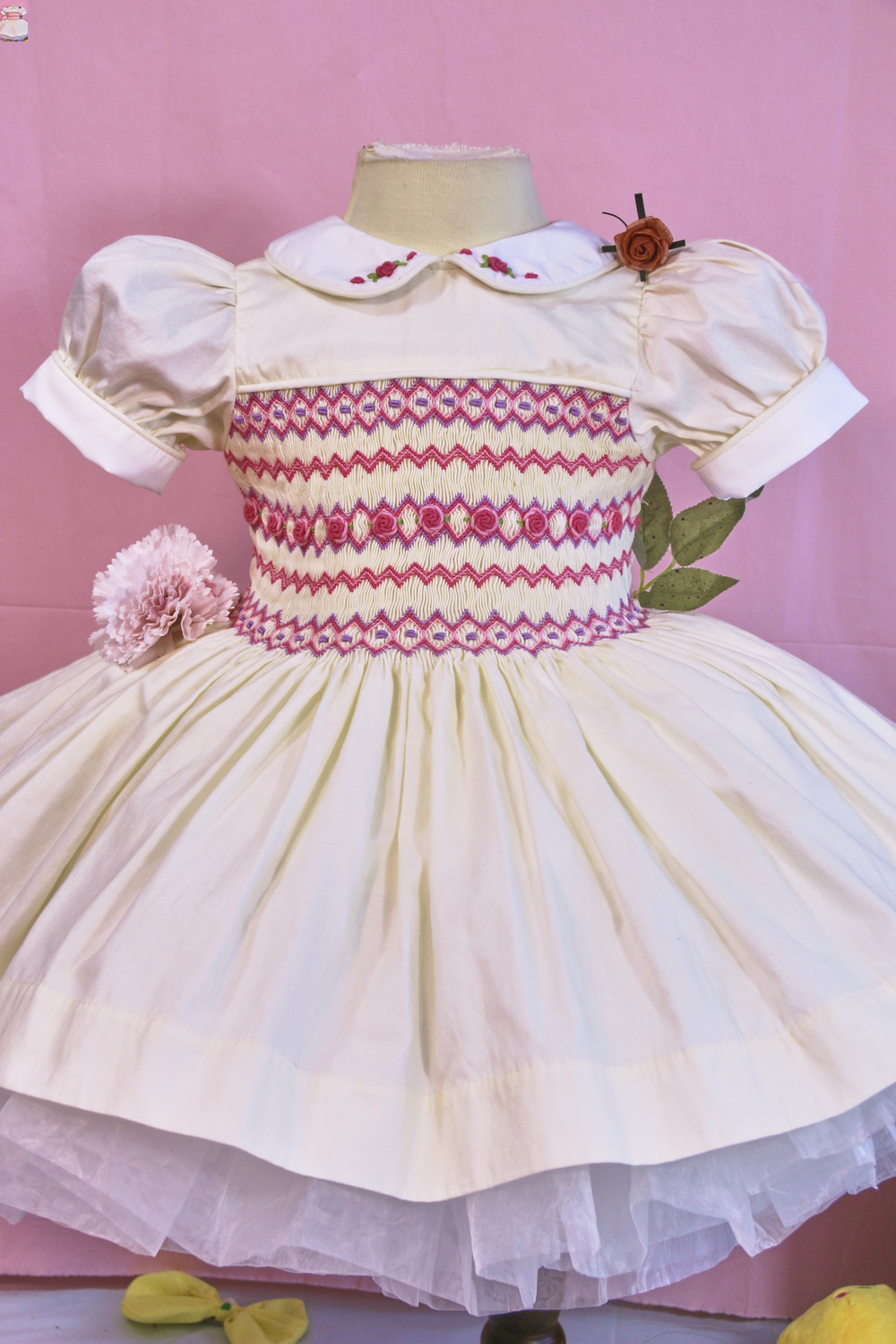 Pink geometric smocked princess dress