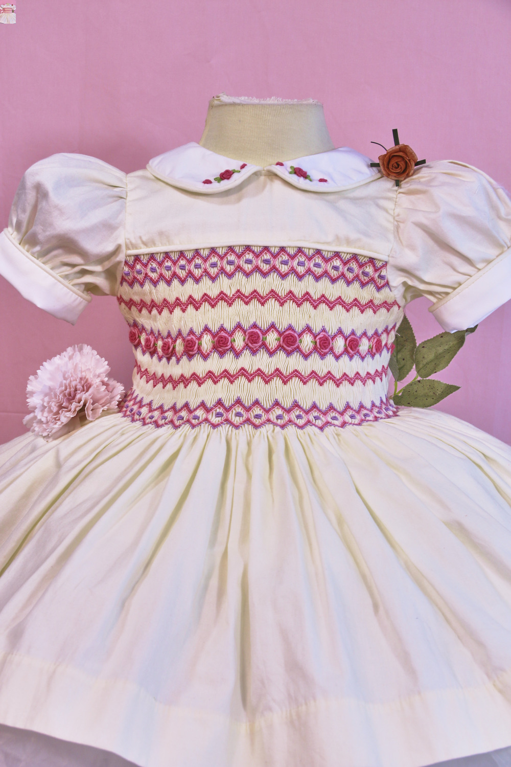 Pink geometric smocked princess dress