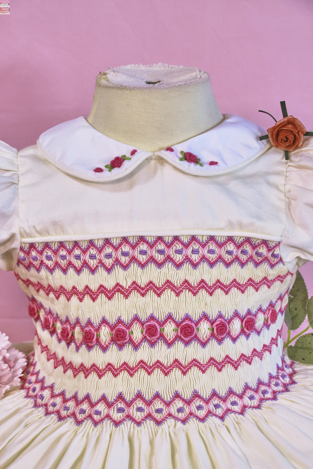 Pink geometric smocked princess dress