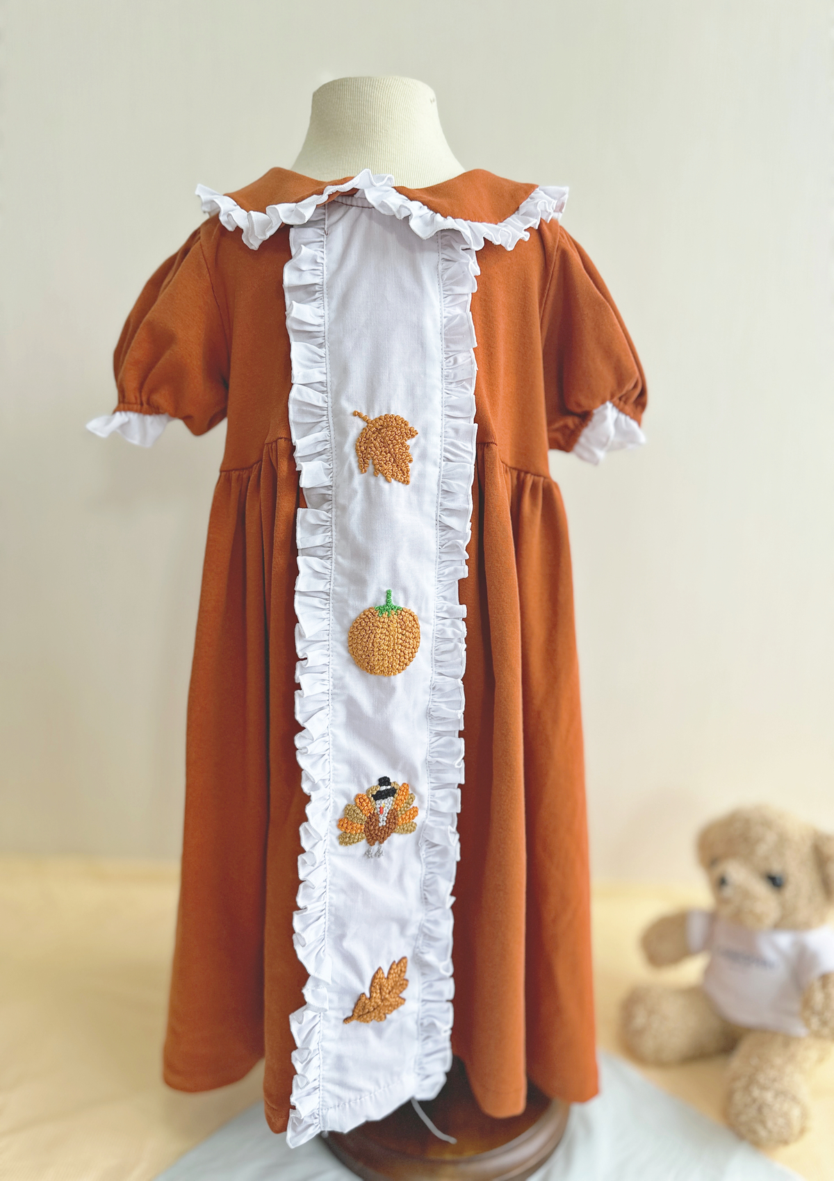 Thanksgiving French Knot embroidered line dress