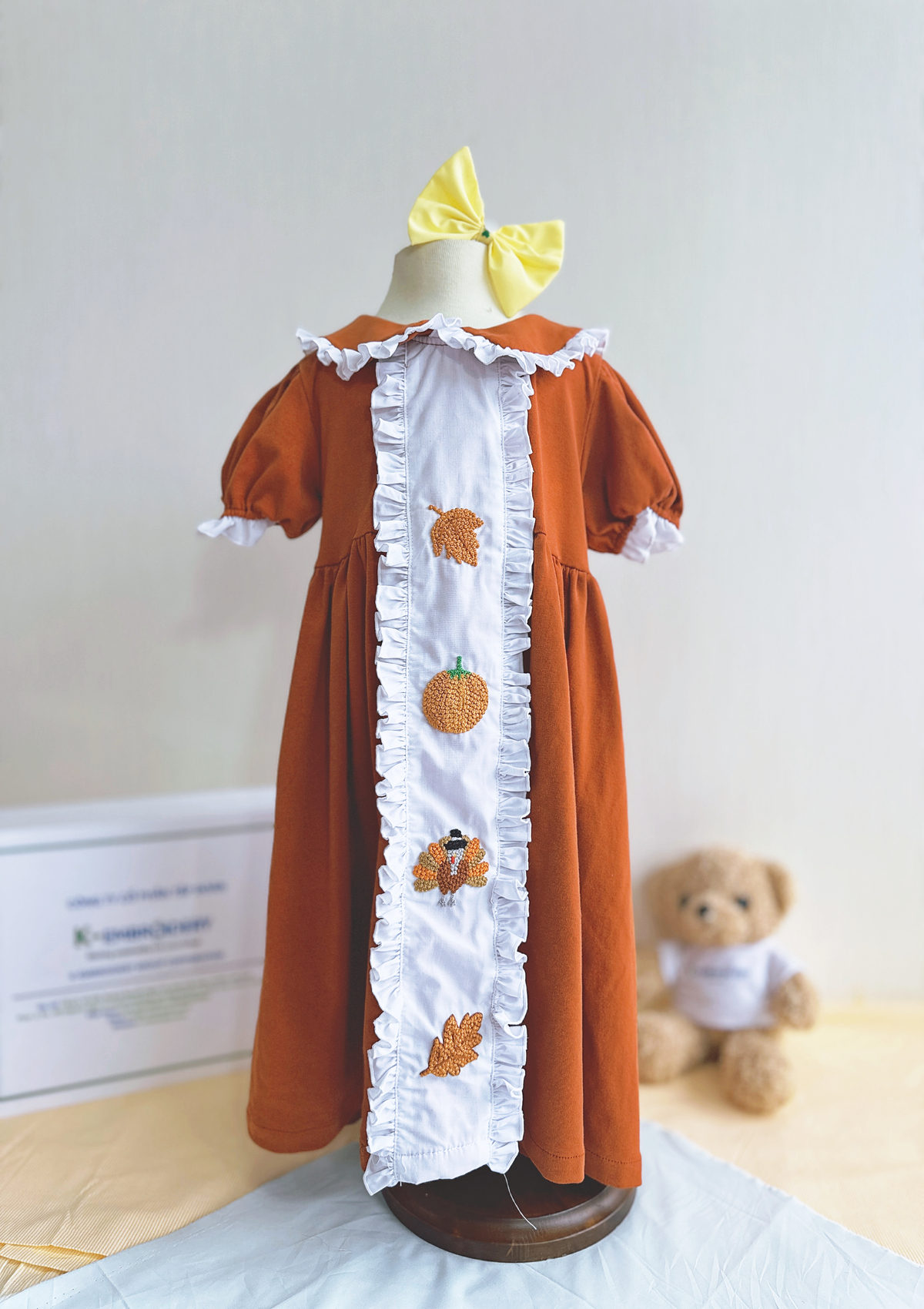 Thanksgiving French Knot embroidered line dress