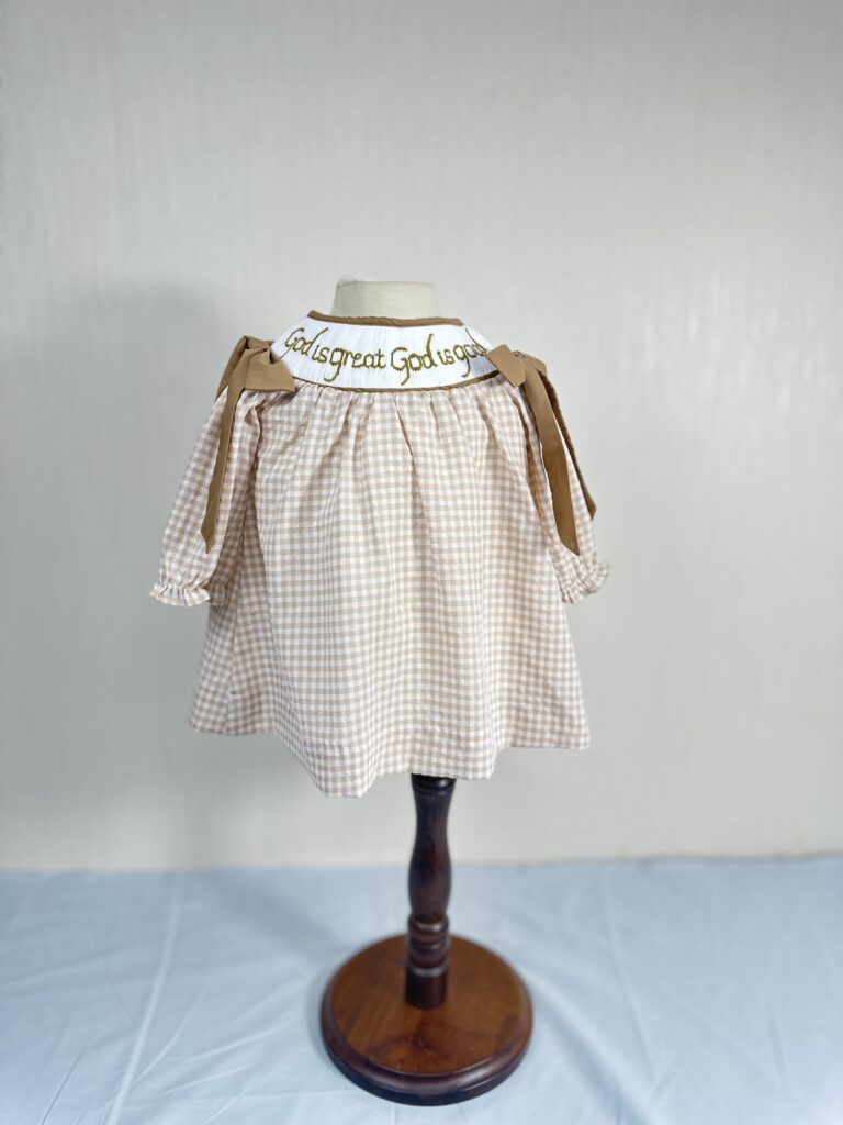 God is great hand embroidered smocked dress