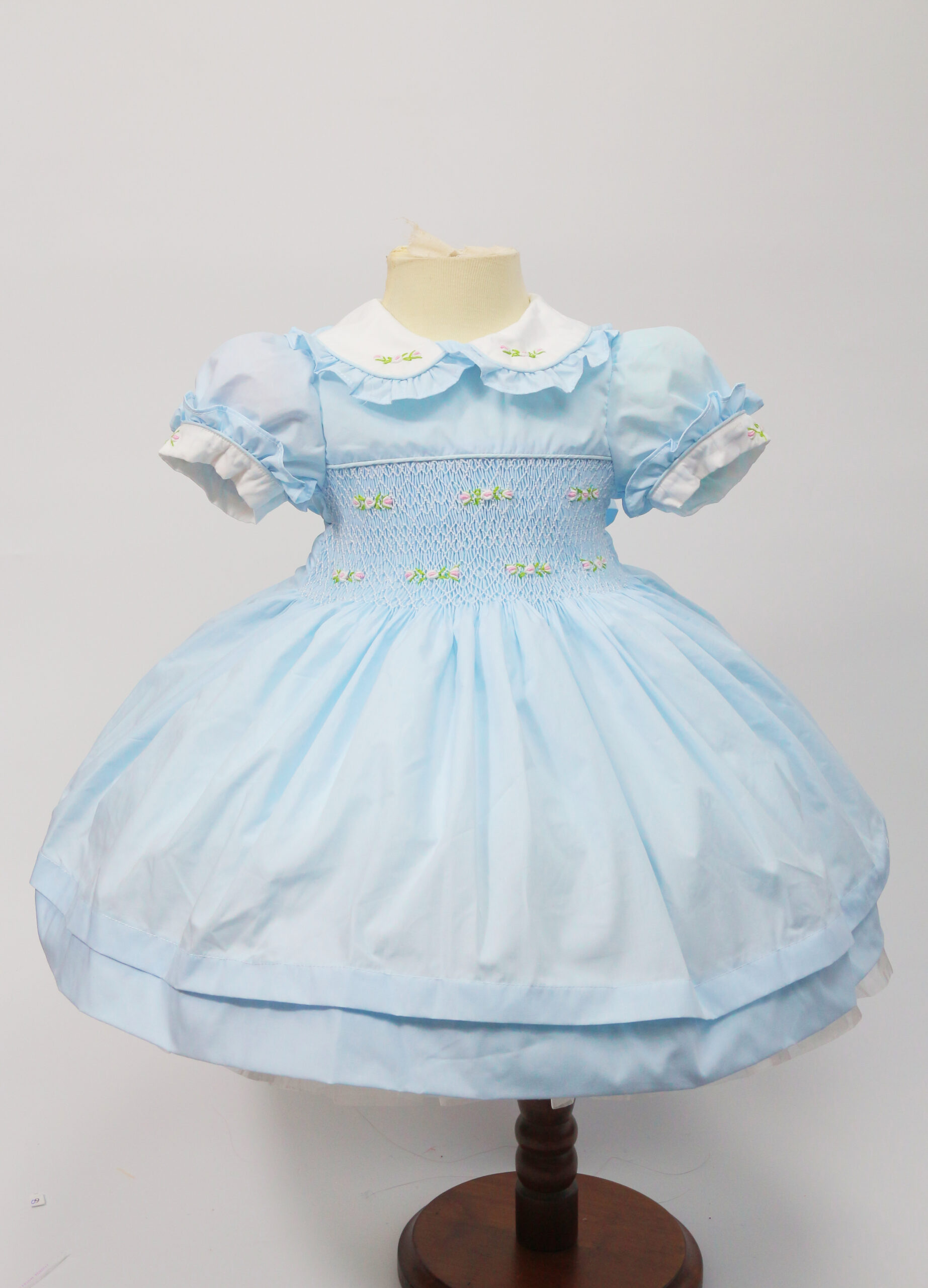 Blue geometric smocked dress for girls