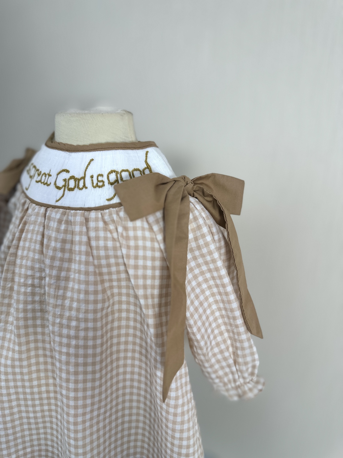 God is great hand embroidered smocked dress