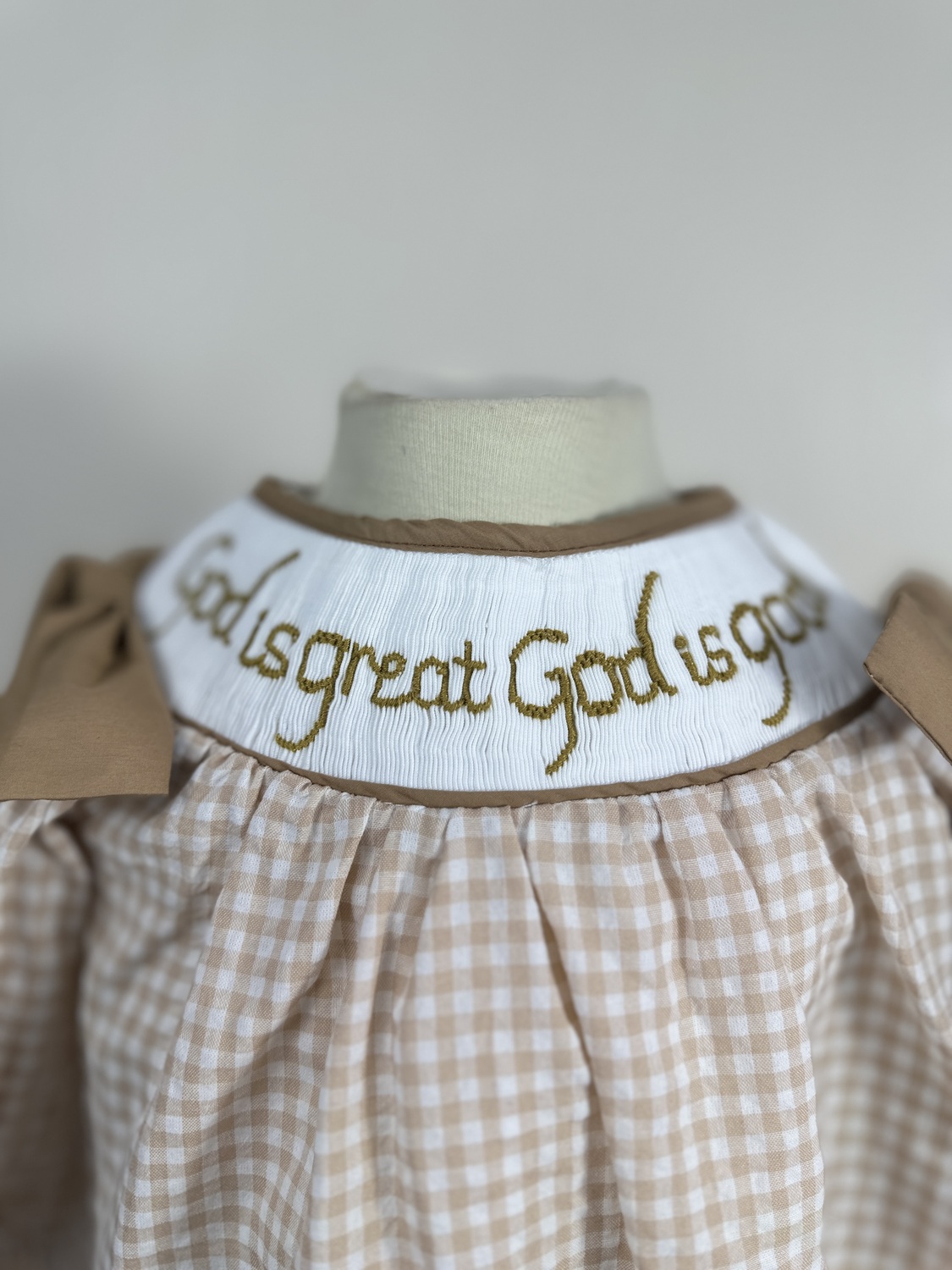 God is great hand embroidered smocked dress