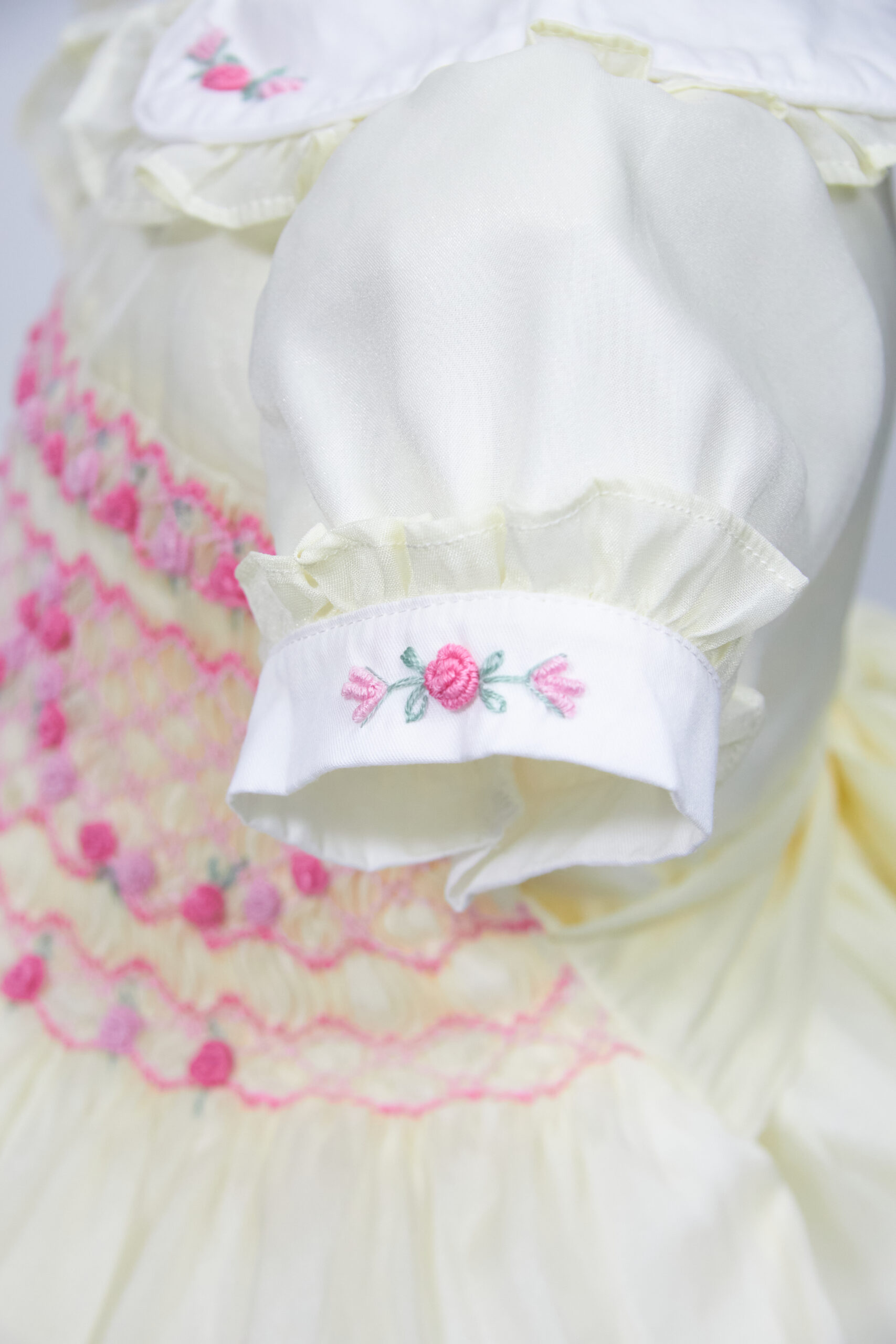 Beige smocked geometric dress