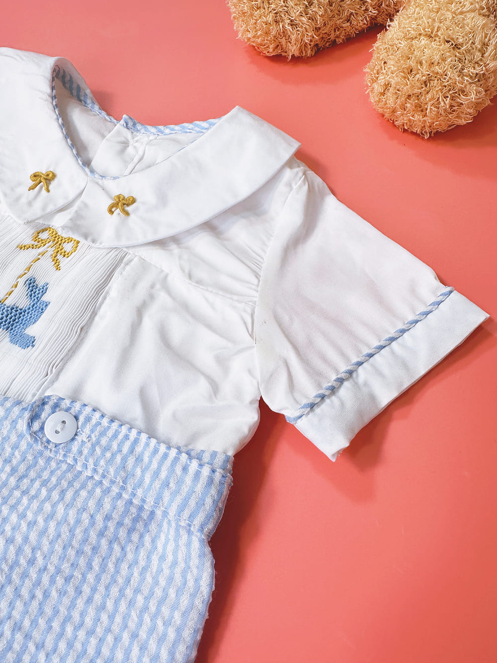 Bunny thanksgiving boy smocked line romper