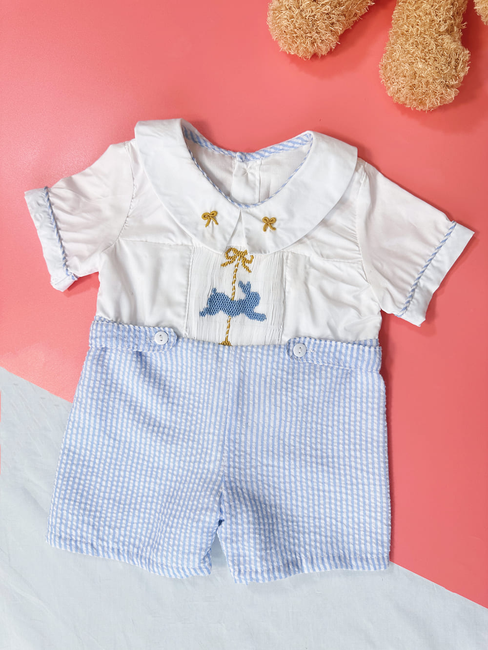 Bunny thanksgiving boy smocked line romper