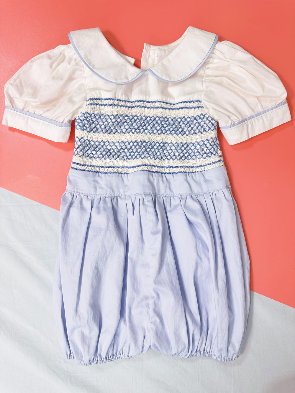 Geometric smocked boy rompers shortsleeves