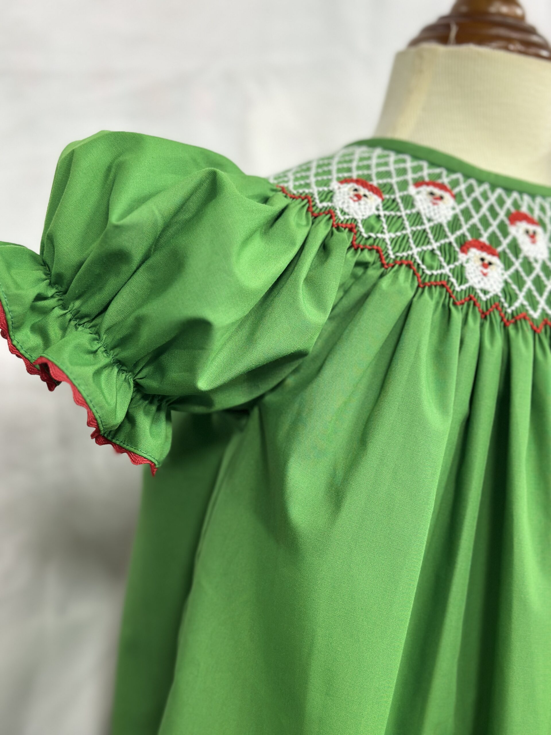 Christmas Hand Smocked Bishop Baby Girl Dress with Santa Embroidery