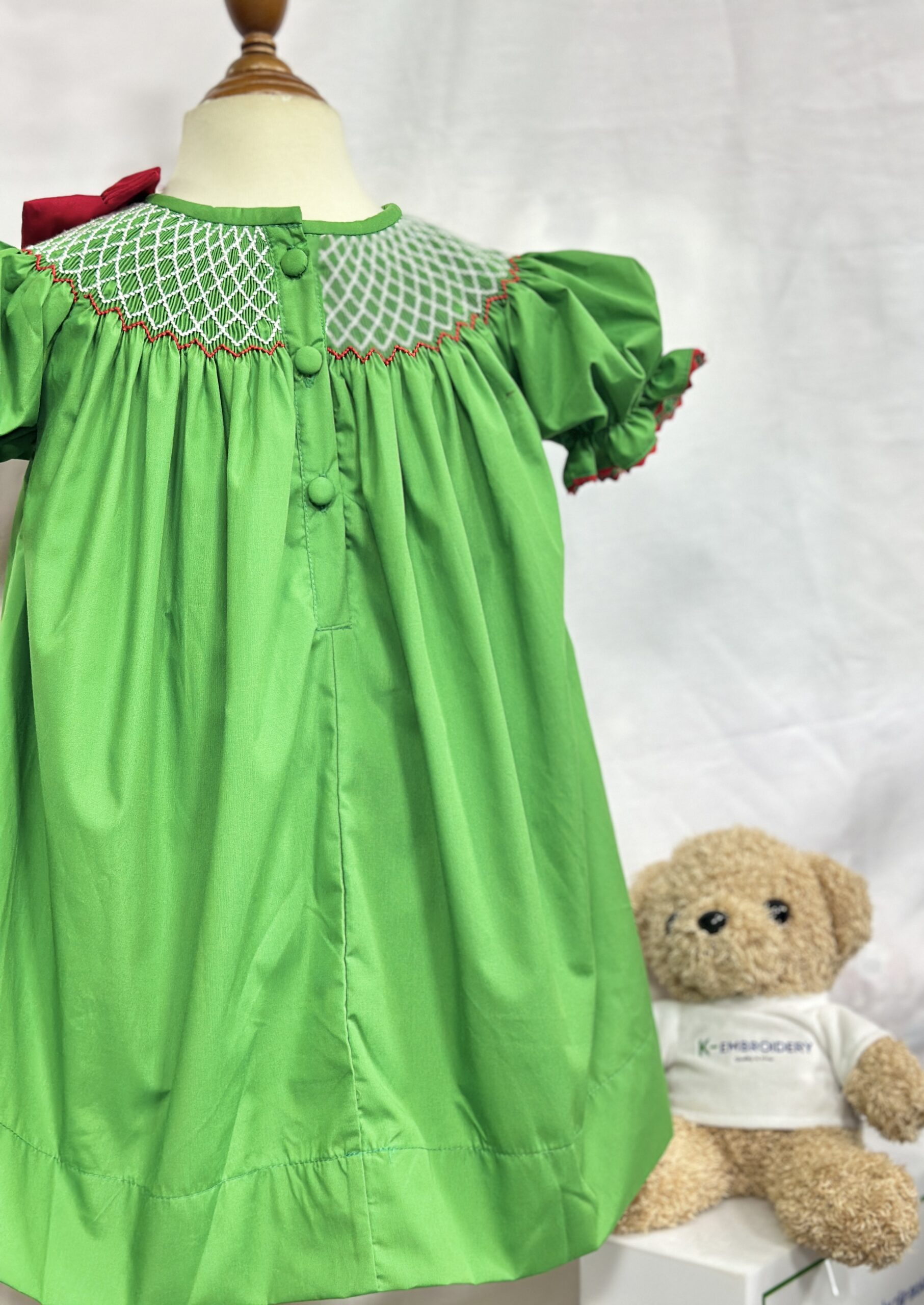 Christmas Hand Smocked Bishop Baby Girl Dress with Santa Embroidery