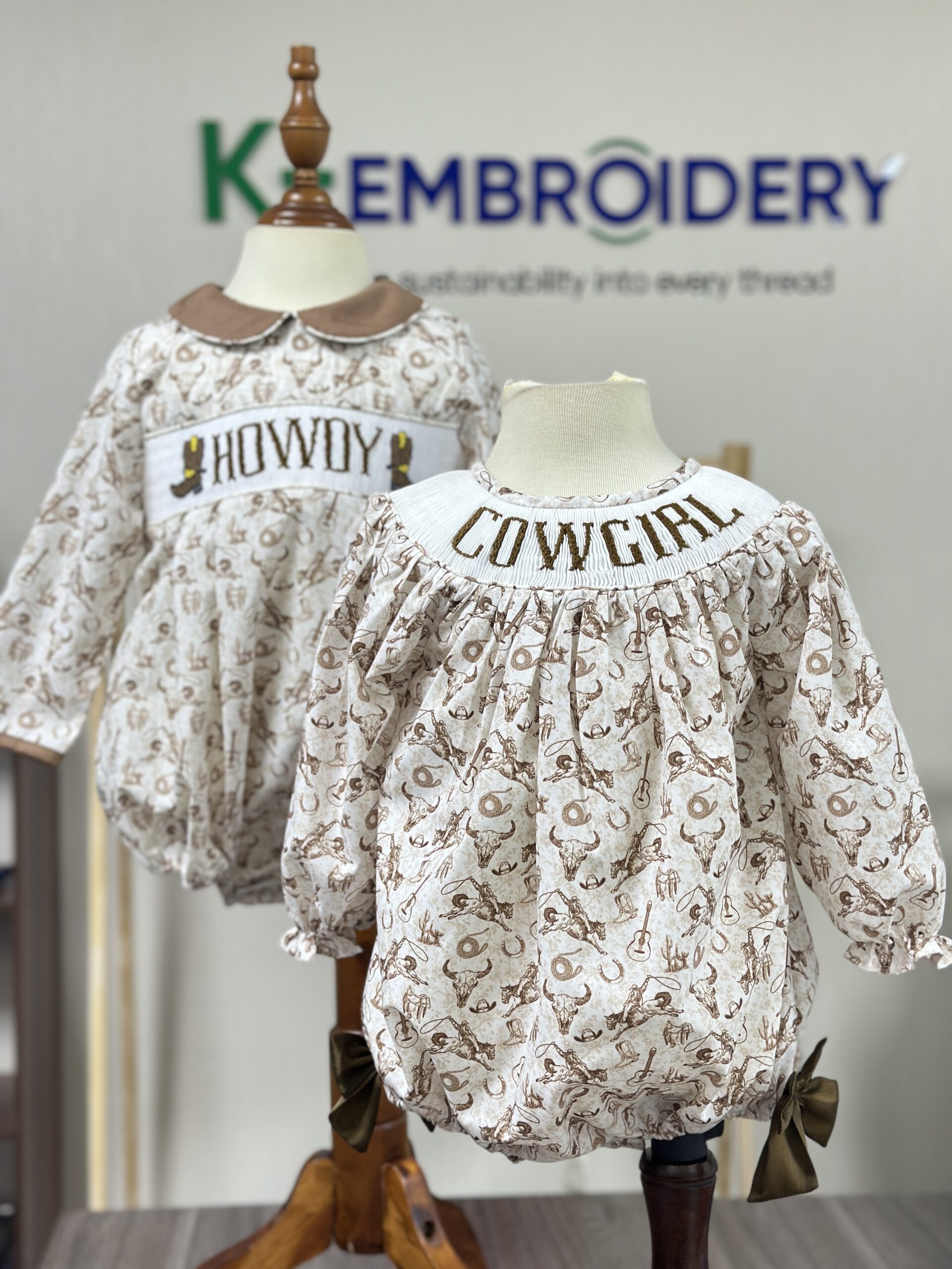 Western Cowgirl Hand Embroidered Baby Bubble Romper