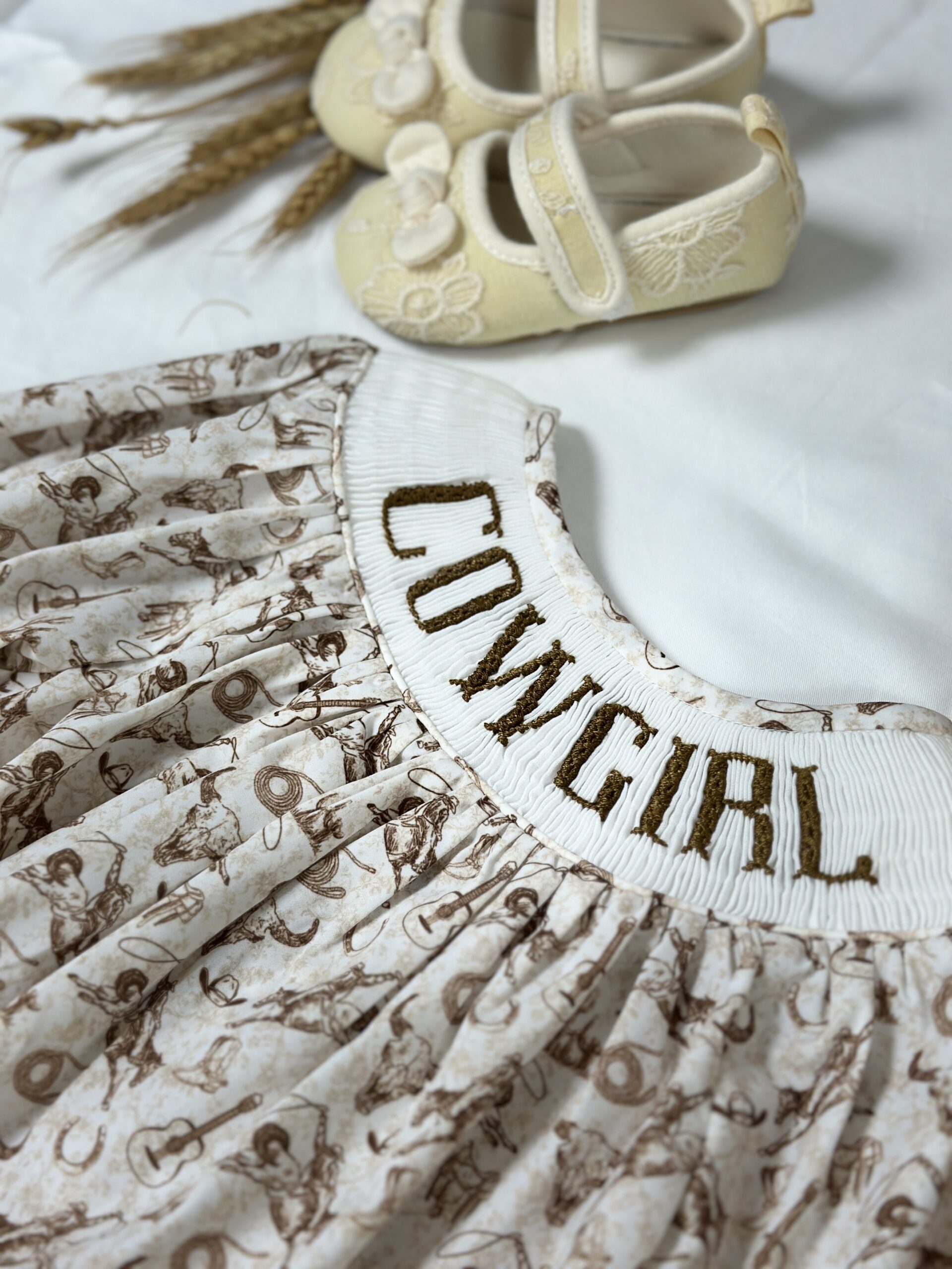 Western Cowgirl Hand Embroidered Baby Bubble Romper