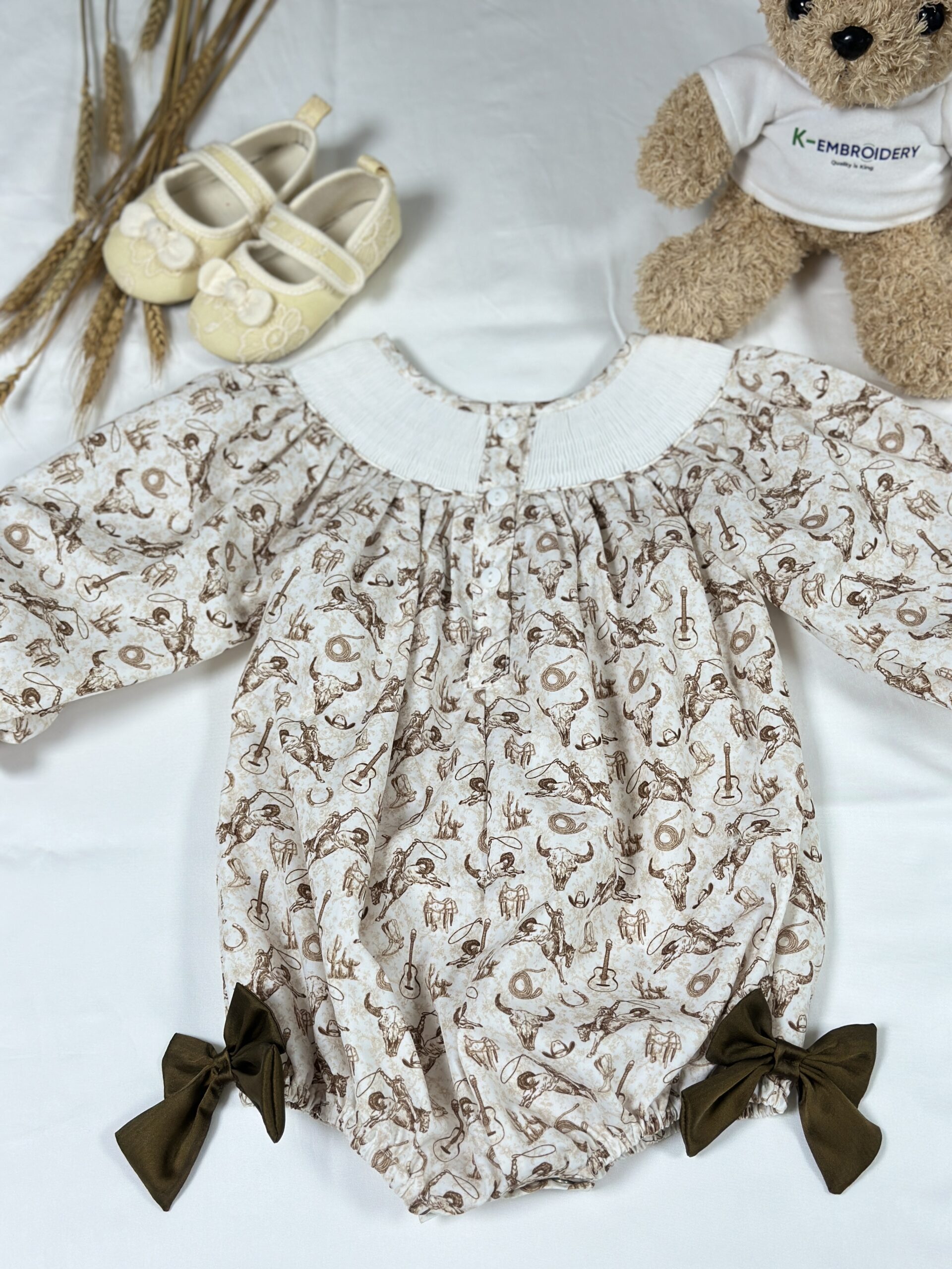 Western Cowgirl Hand Embroidered Baby Bubble Romper