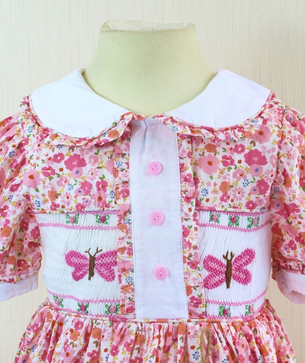 Butterfly and flower smocked princess dress