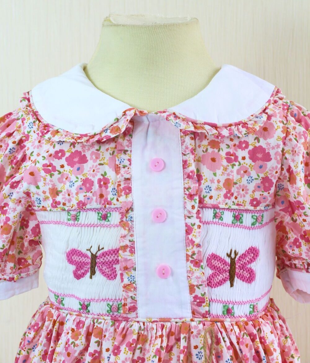 Butterfly and flower smocked princess dress