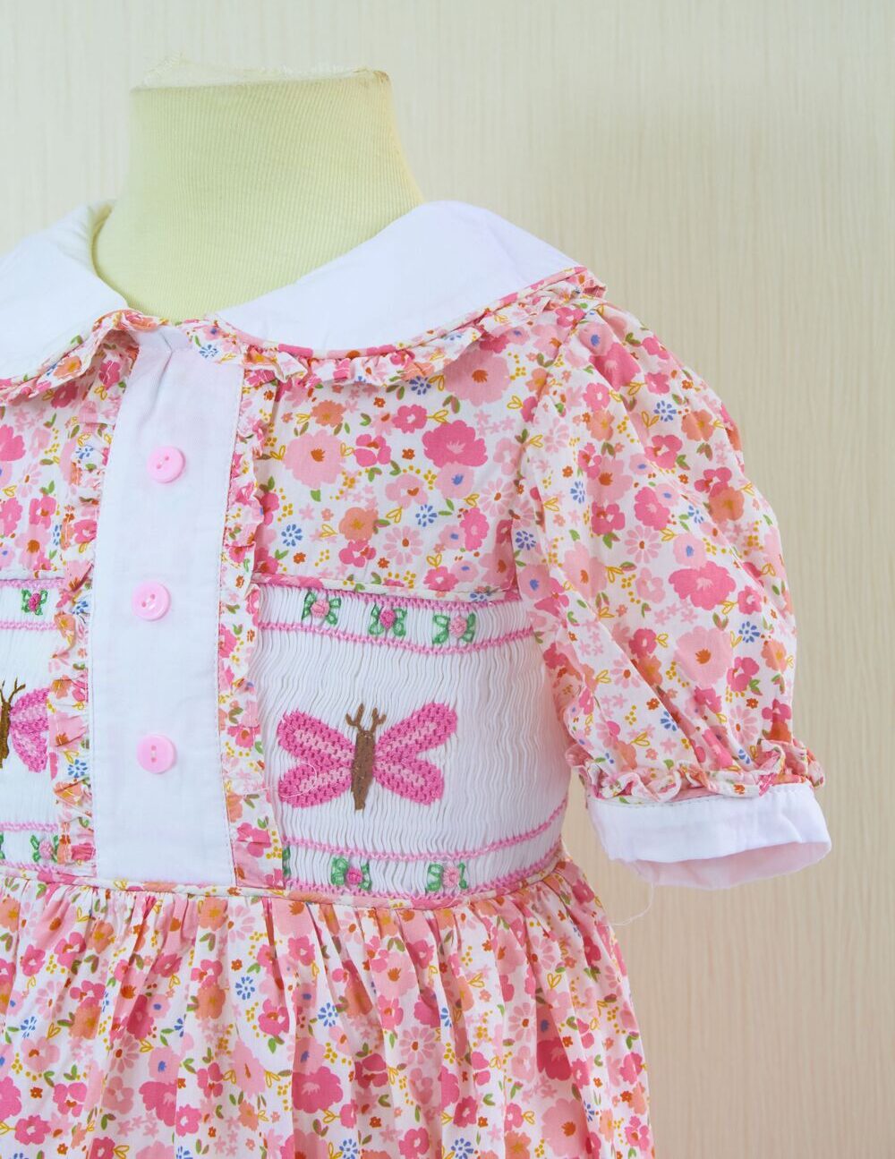 Butterfly and flower smocked princess dress