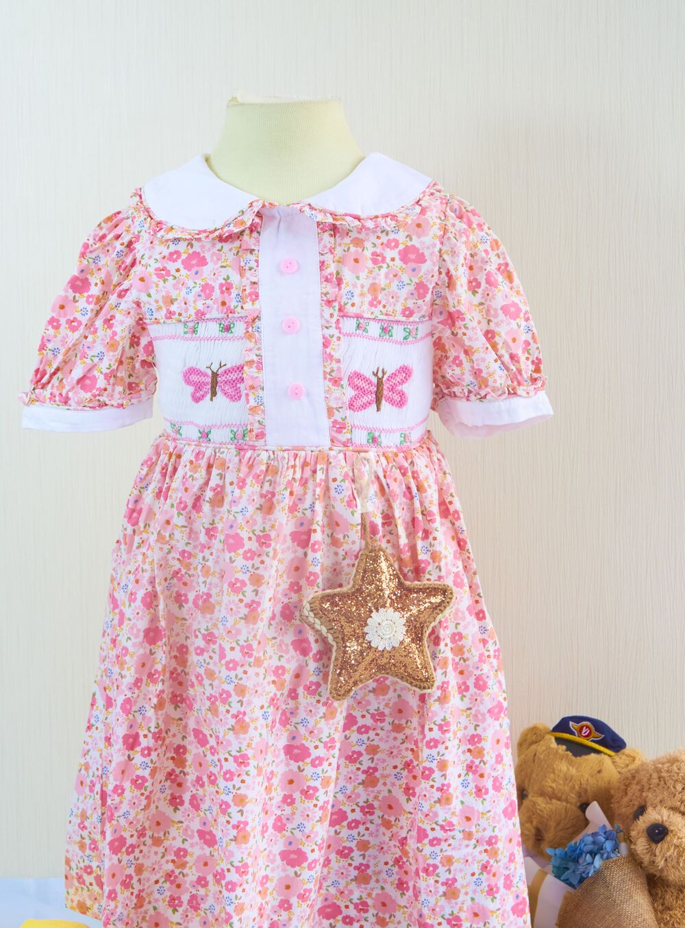 Butterfly and flower smocked princess dress