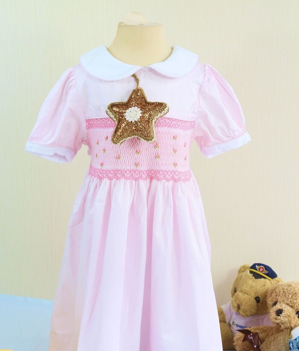 Rose light pink smocked geometric dress