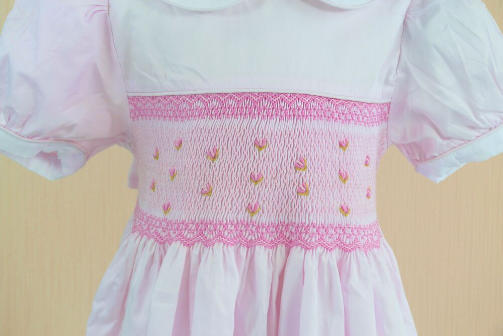 Rose light pink smocked geometric dress