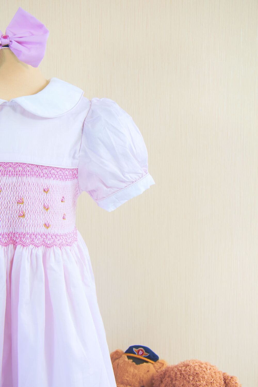 Rose light pink smocked geometric dress