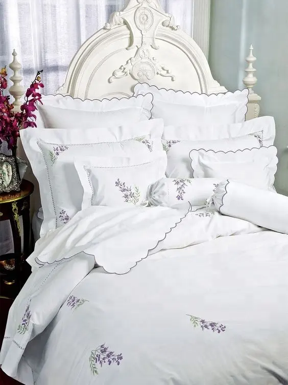 Lavender hand embroidered bedding