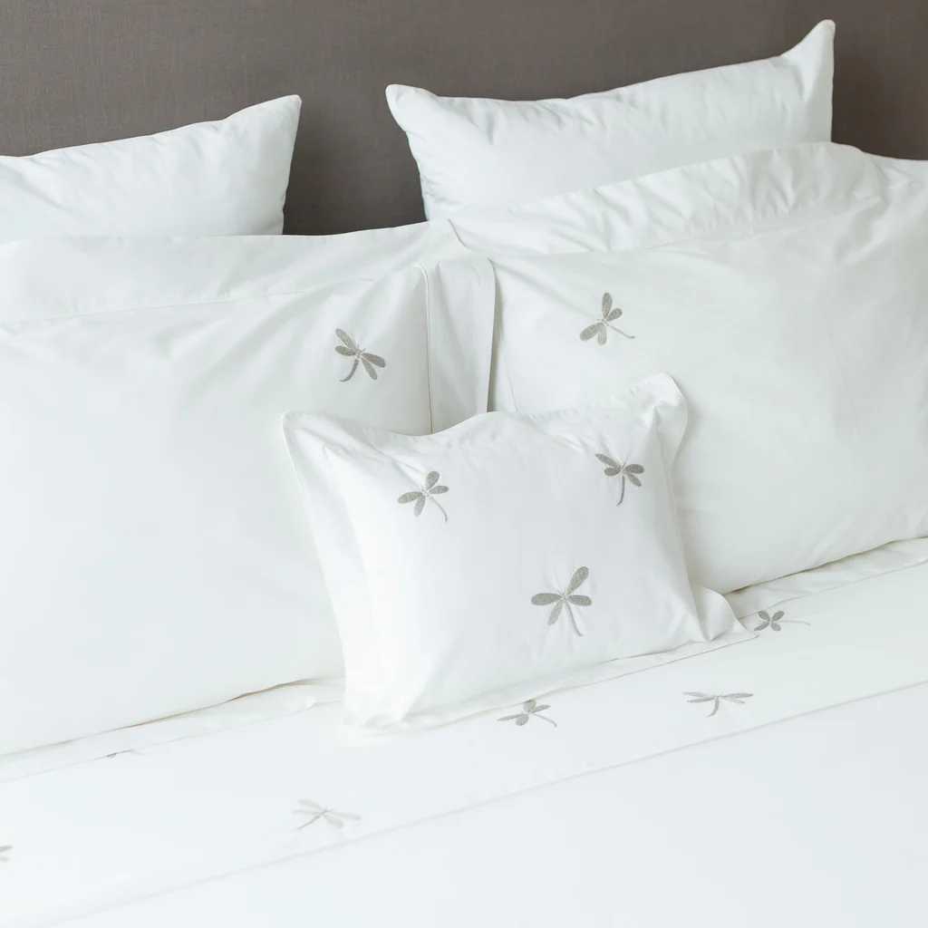 Dragonfly hand embroidered bedding