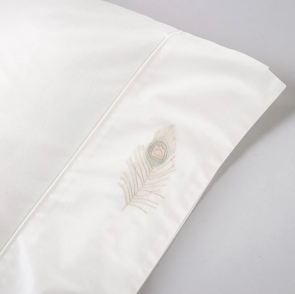 Peacock feathers hand embroidered bed sheet