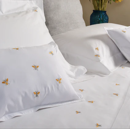 Bees hand embroidered bedding