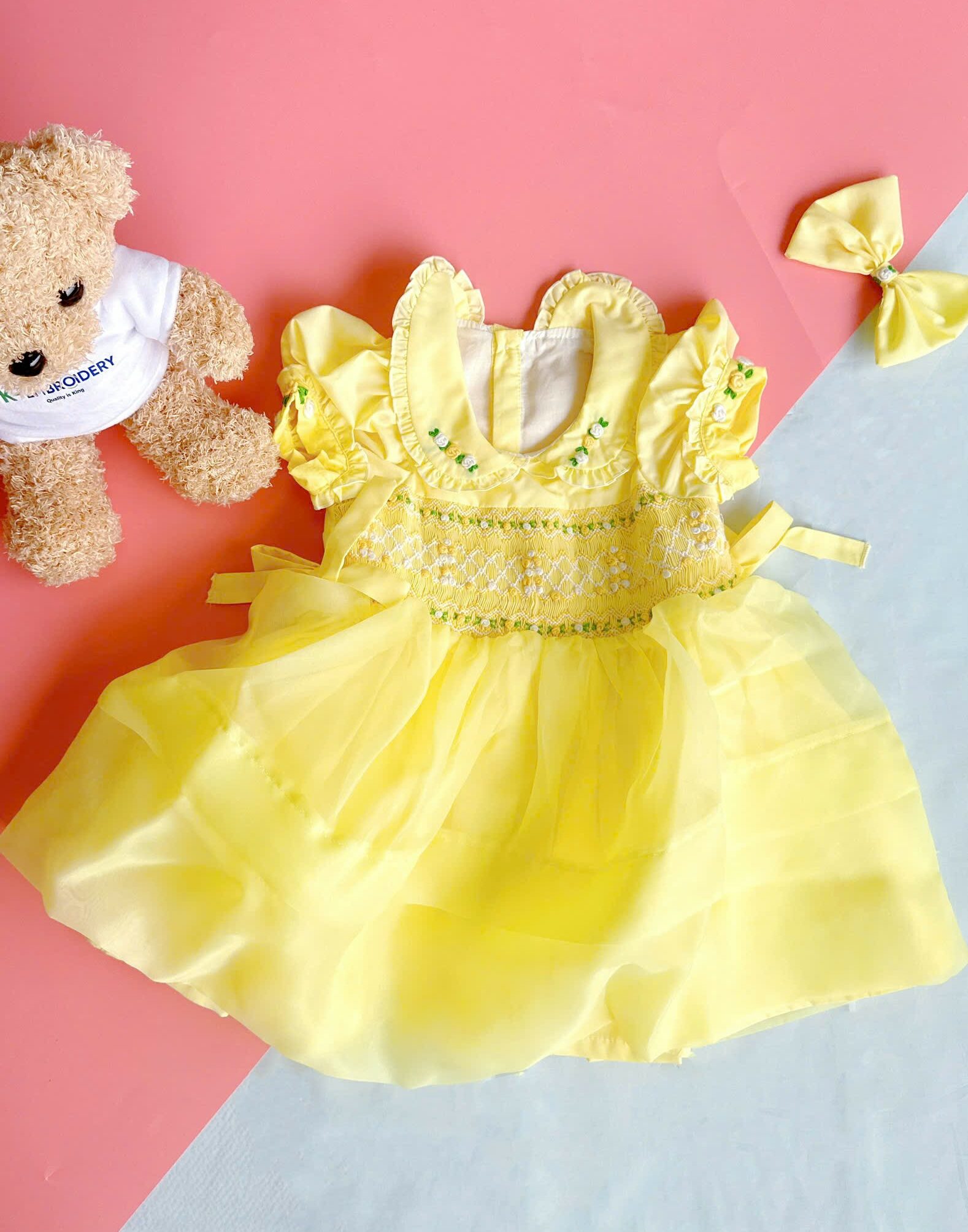 Yellow girls little flowers princess dress