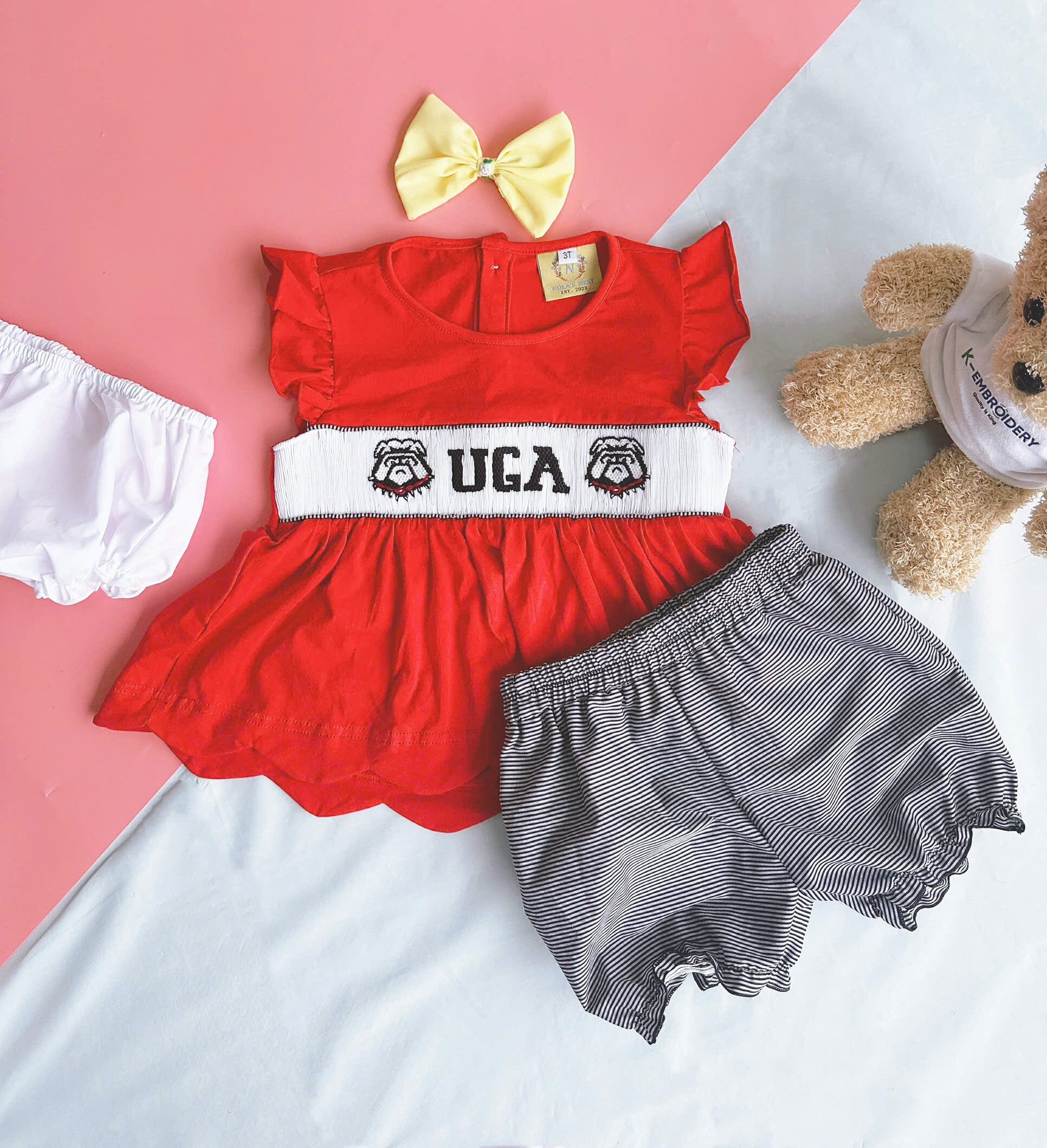 Bulldogs Georgia smocked 2 piece sets