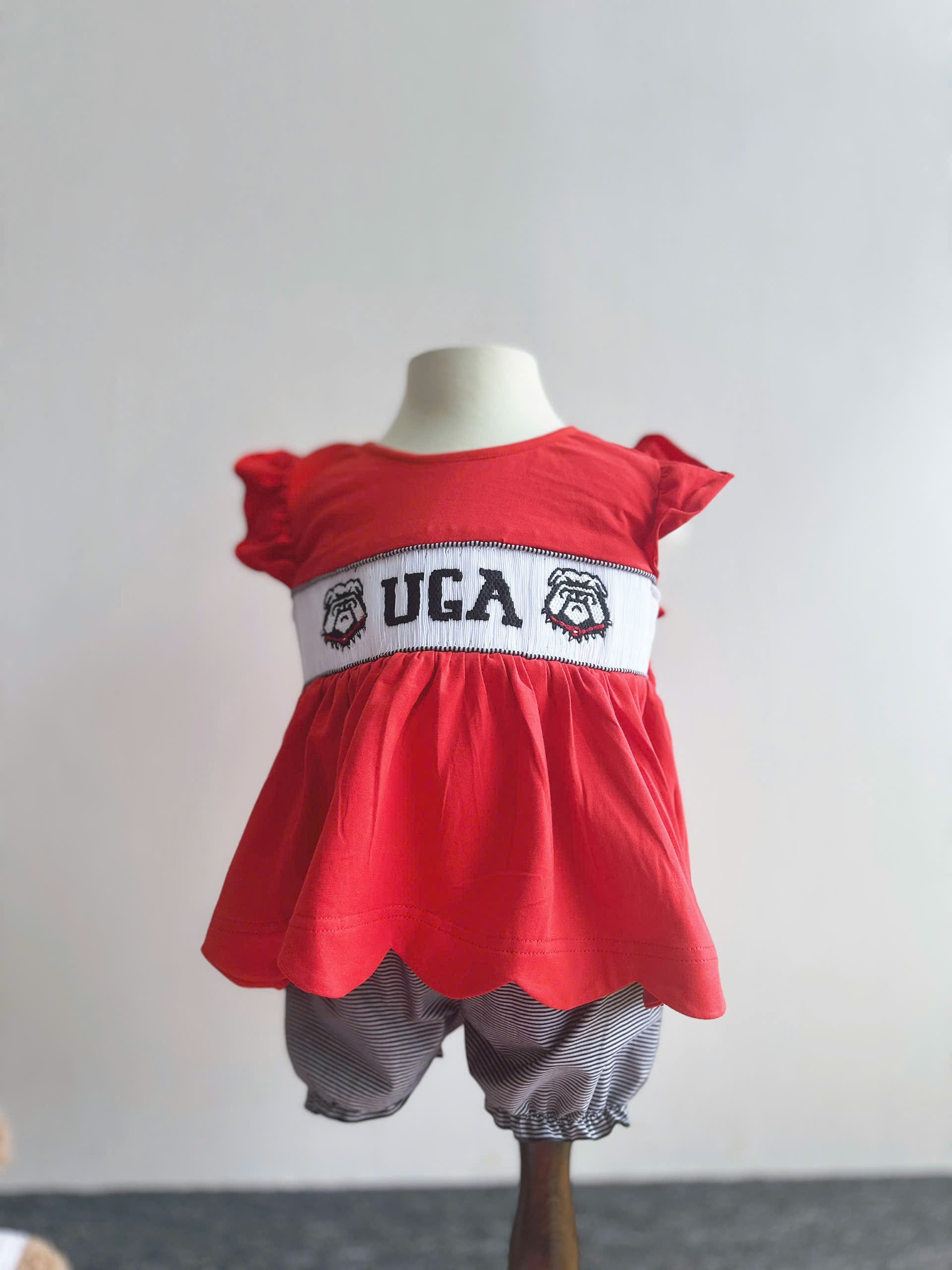 Bulldogs Georgia smocked 2 piece sets