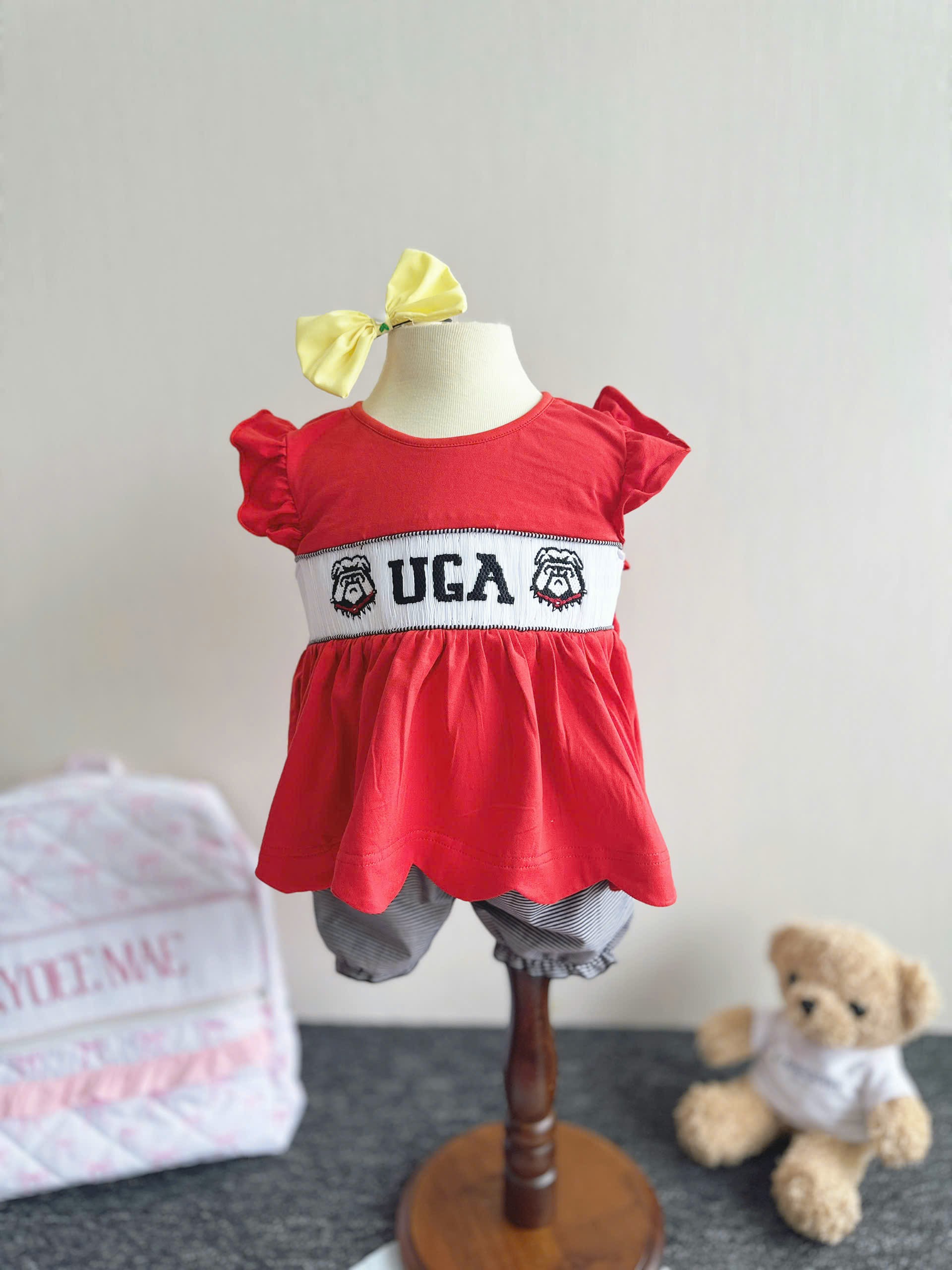 Bulldogs Georgia smocked 2 piece sets