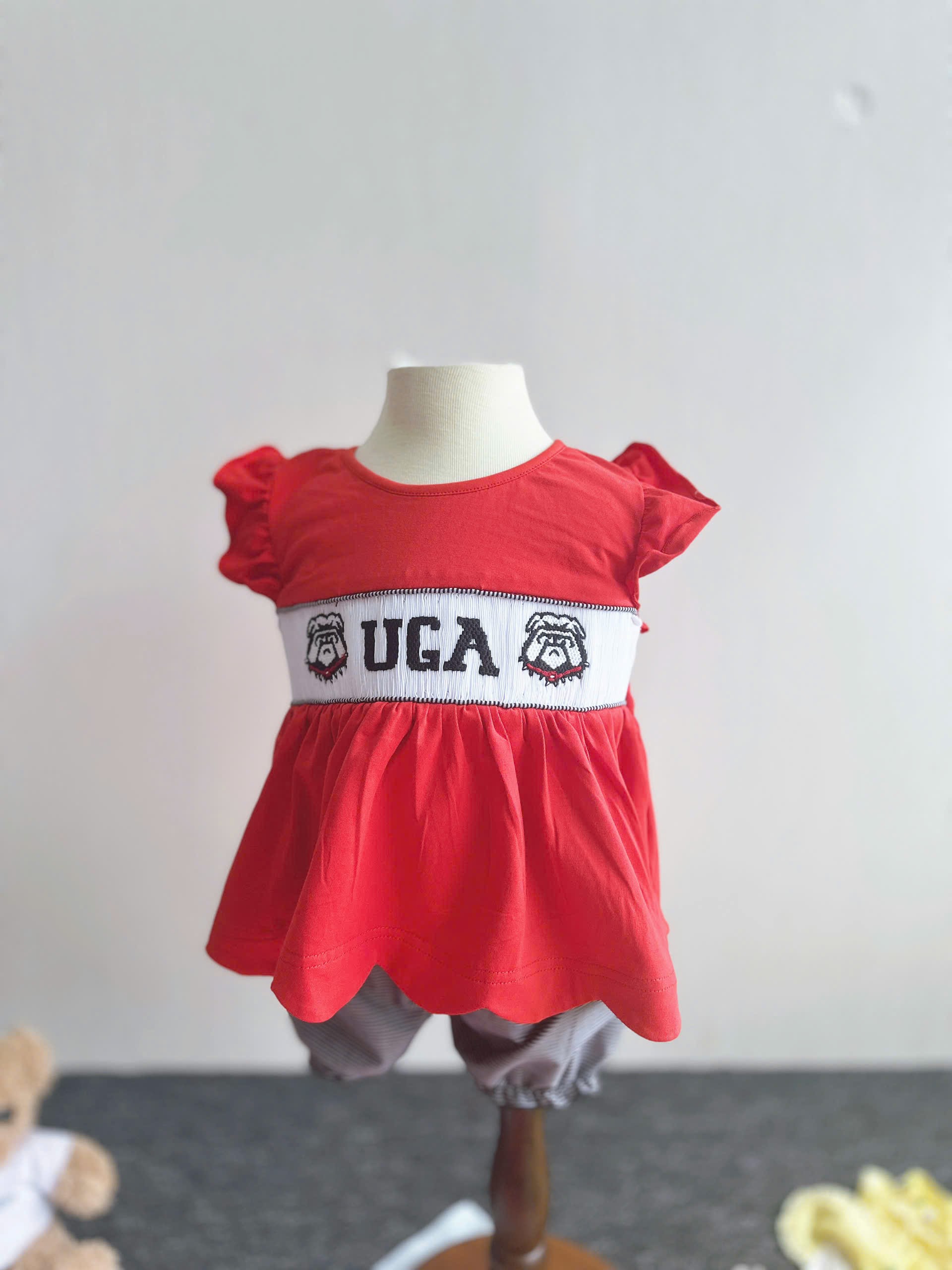 Bulldogs Georgia smocked 2 piece sets