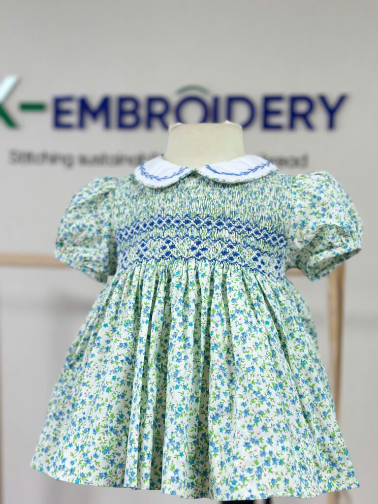 Green flower Pattern smocked princess dress