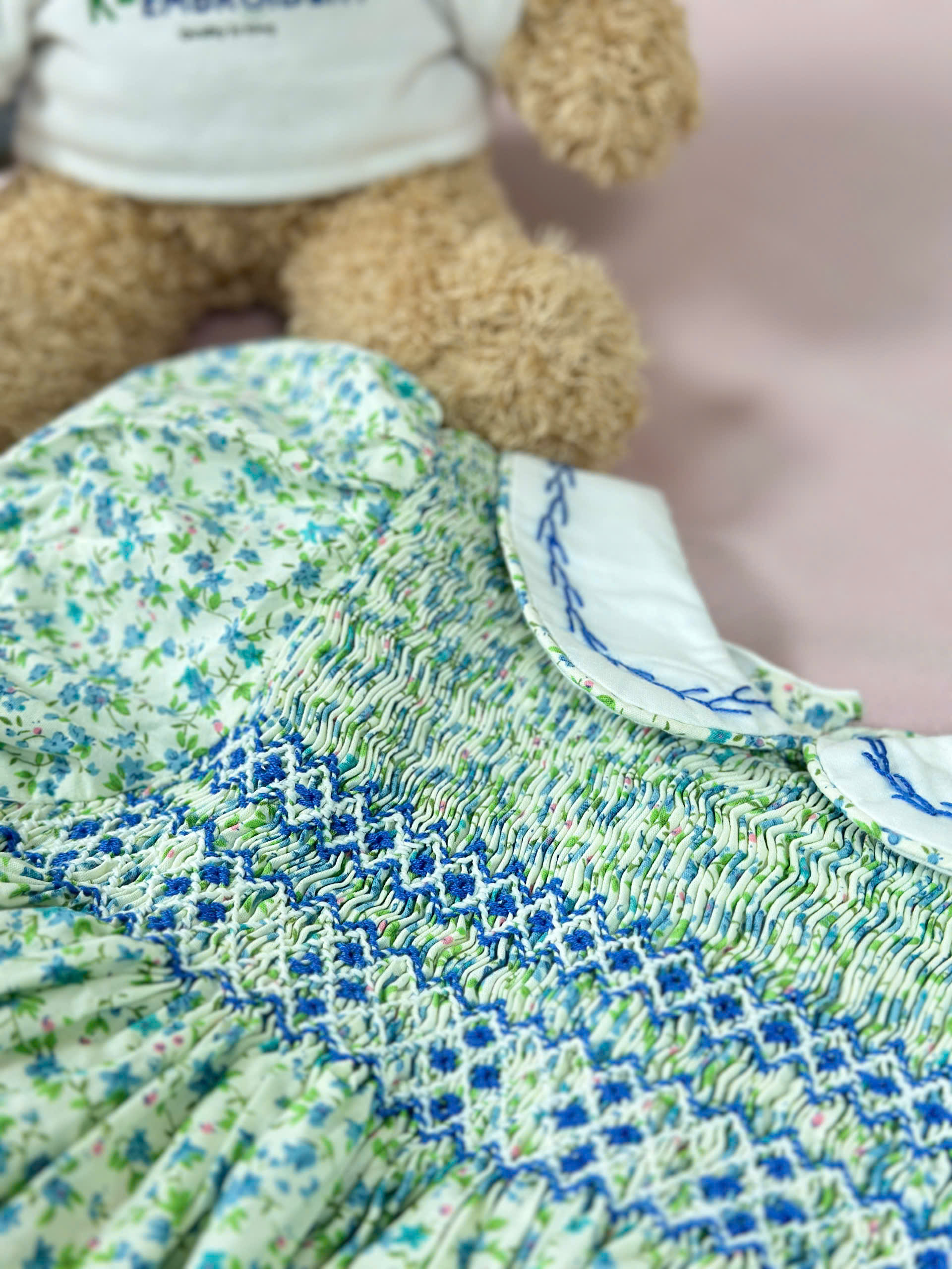 Green flower Pattern smocked princess dress