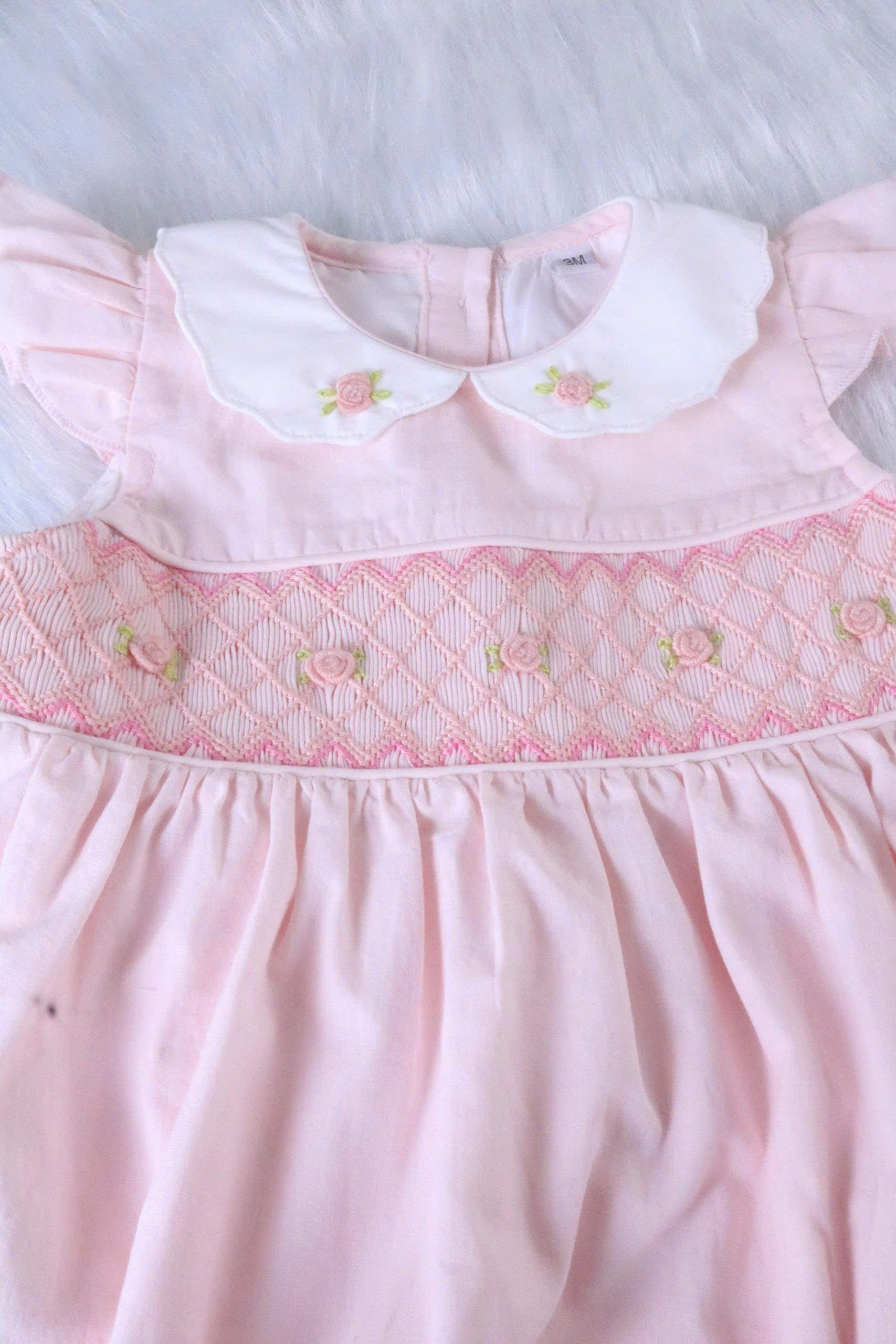 Classic Pink Smocked Baby Girl Bubble Romper