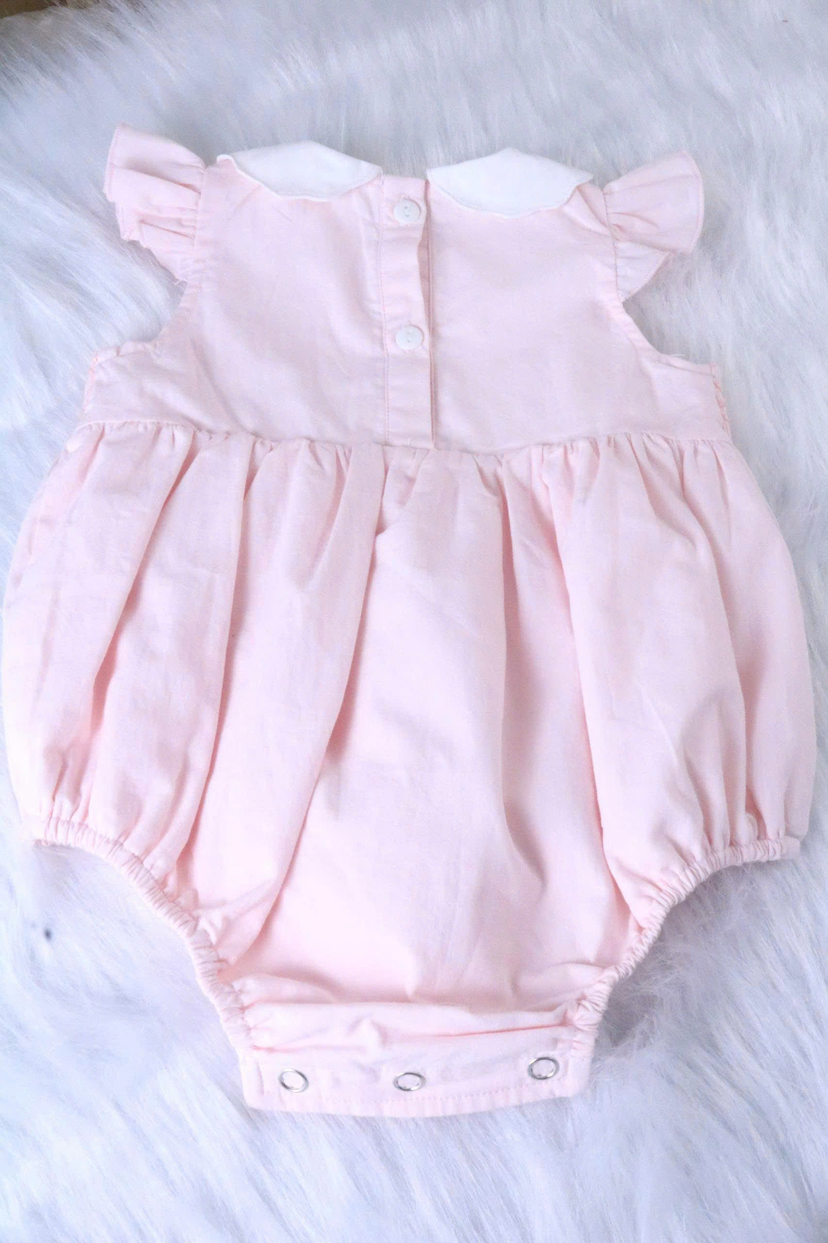 Classic Pink Smocked Baby Girl Bubble Romper