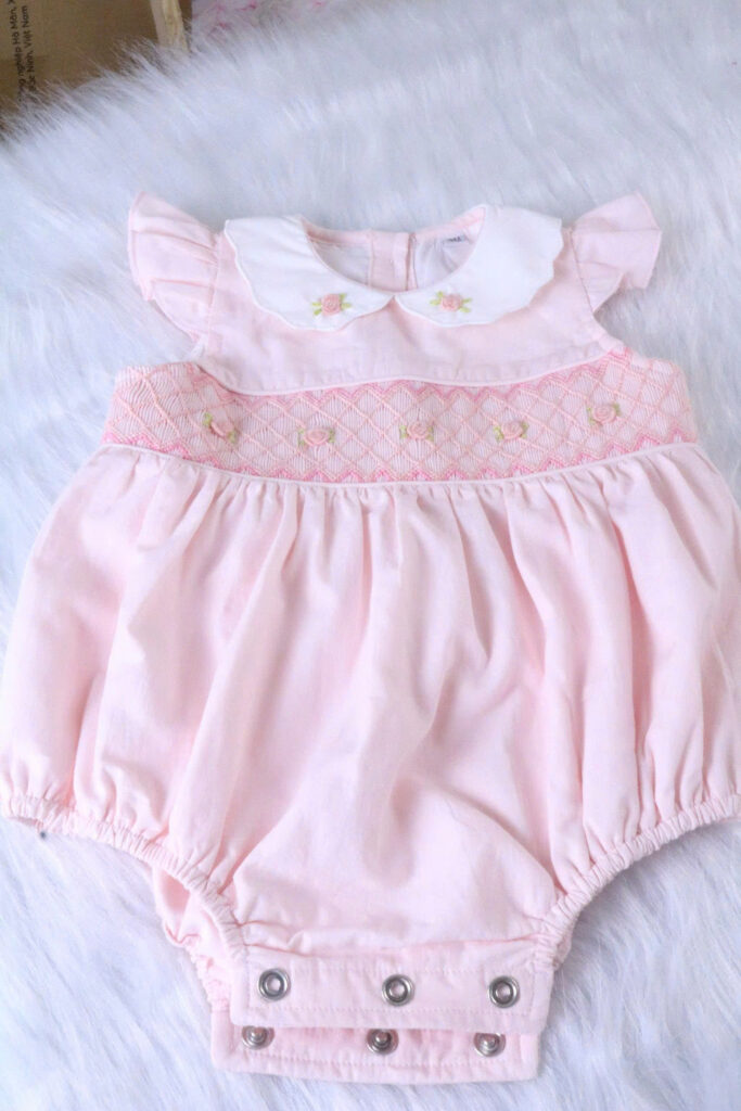 Classic Pink Smocked Baby Girl Bubble Romper