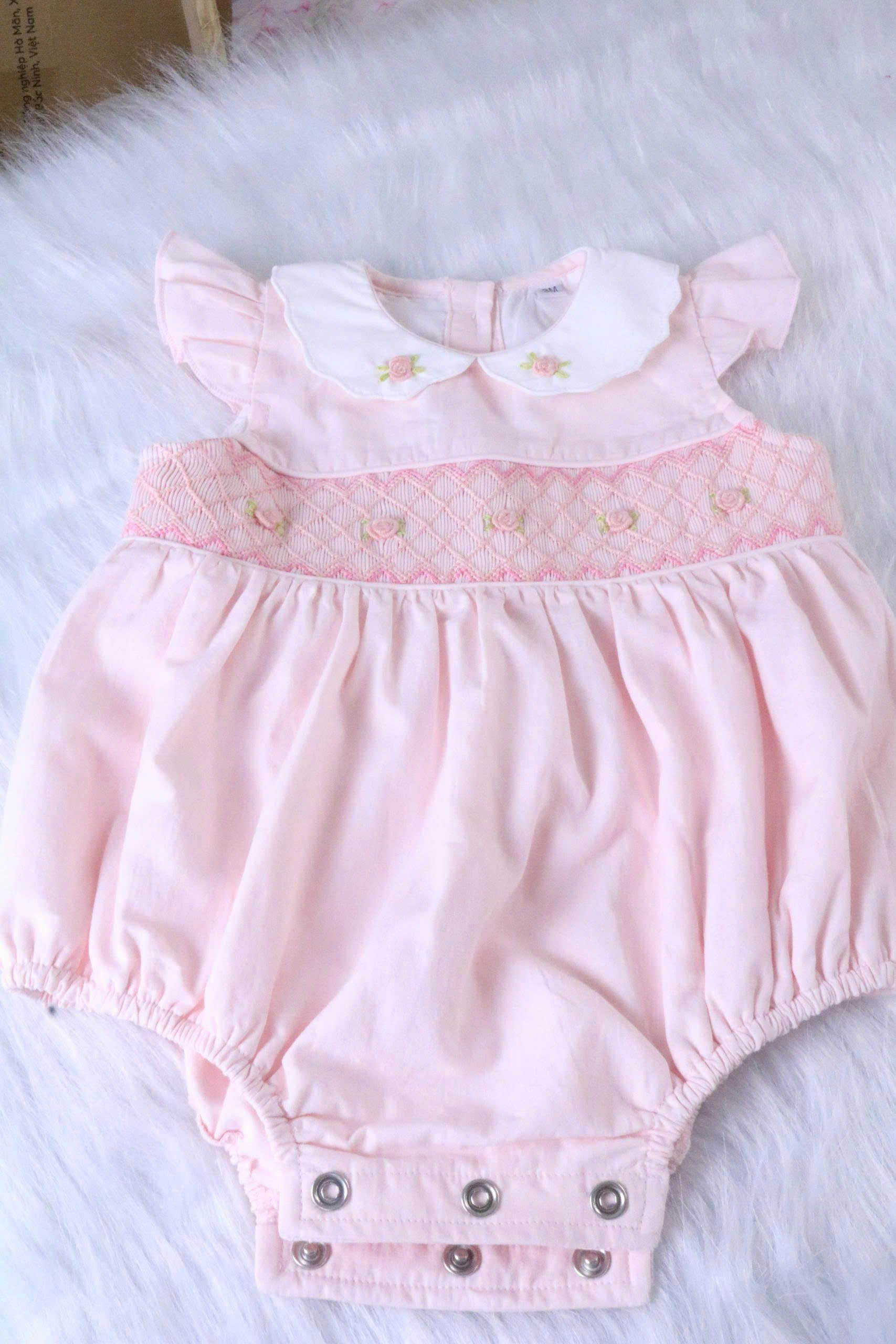 Classic Pink Smocked Baby Girl Bubble Romper