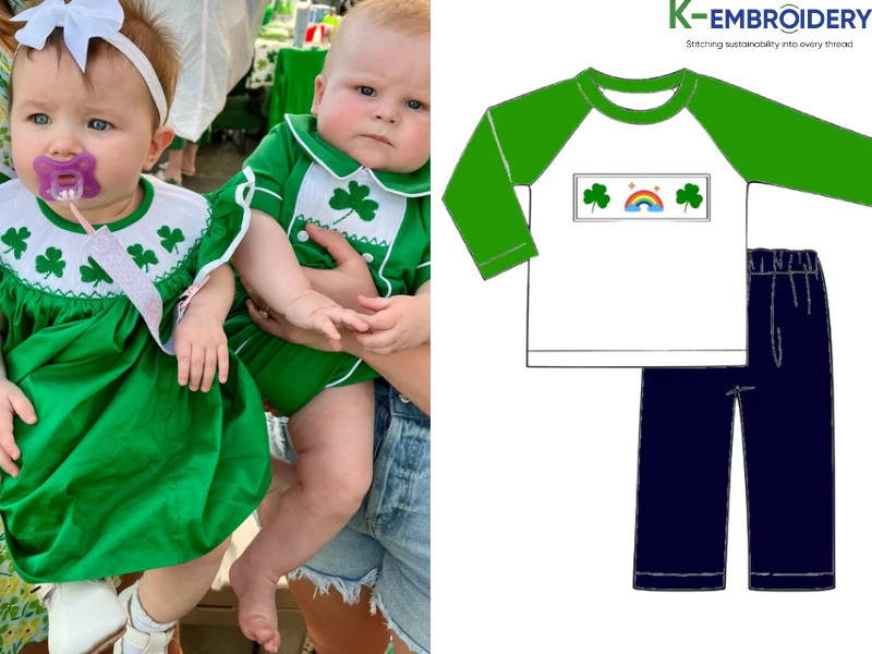 9 Ideas Adorable Smocked Sibling Outfits for Every Occasion 3 Great St. Patrick's Day smocked bubble & lucky charm boy smocked outfits