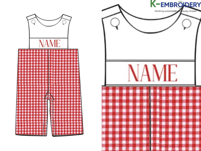 Custom Name Red Striped Boy Smocked Shortall