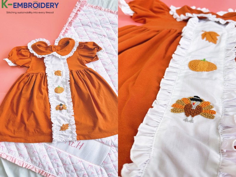 Thanksgiving French Knot embroidered line dress