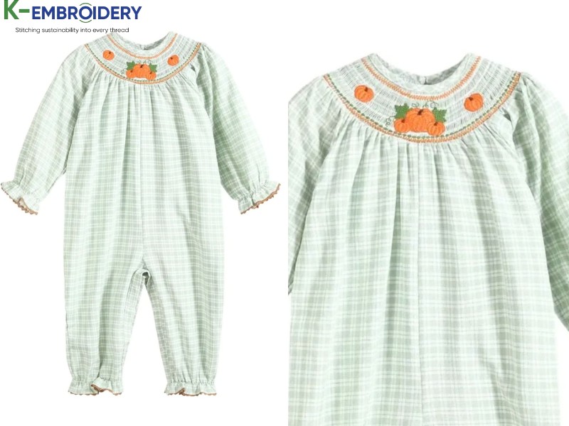 Smocked Longall Green Gingham Pumpkin
