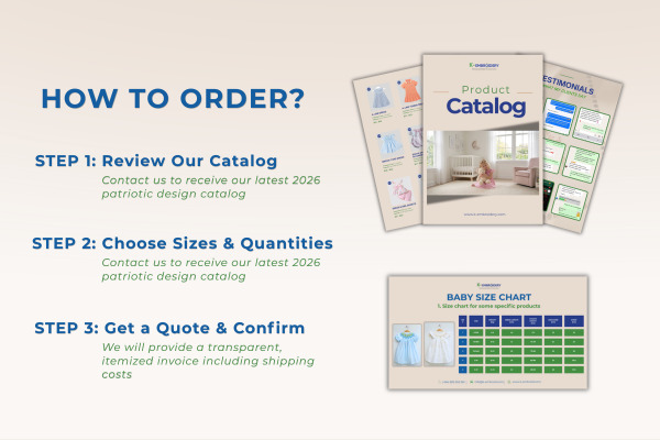 Wholesale Infant 4th of July Outfits: Best Smocked Designs for Your Store 9 Step-by-step guide on how to order wholesale infant 4th of July outfits from K-Embroidery