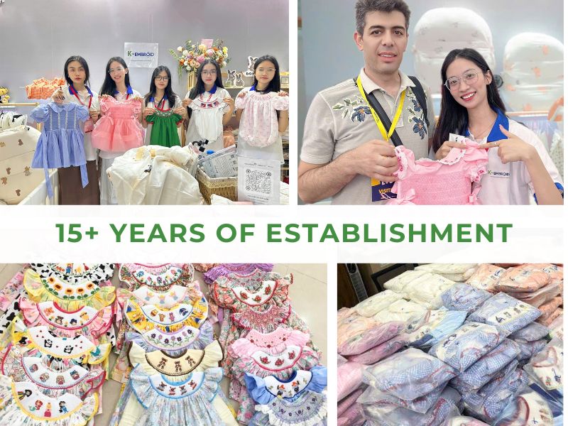  K-Embroidery team and wholesale buyers — 15+ years supplying hand-smocked children's clothing to boutiques worldwide
